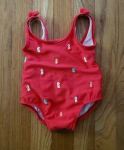 CARTERS Girls 1-pc Ruffled SEAHORSE Swim Bathing SUIT 12 months Red Infant Baby - Picture 1 of 4
