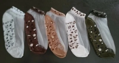 Five (5) Handcrafted Pair ~ Mesh Panel ~ Multicolored Leopard ~ Ankle Socks - Image 1 of 4