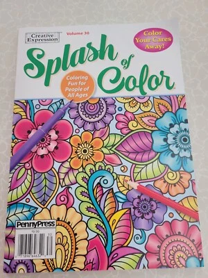 Splash Of Color ADULT COLORING BOOK - by Penny Press Volume -30 Color Cares Away Foto 1 de 4