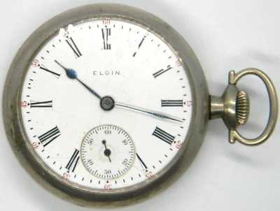 Antique Elgin Sunken Sub Dial Vintage Roman Numerals Old Pocket Watch parts lot - Image 1 of 4