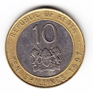 1997 Kenya Bimetallic 10 Shllings  Coin (b93) - Picture 1 of 2