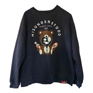 Vtg Y2K Entree Misunderstood Bear Sweatshirt Men XL Pullover Skater Street Wear - Picture 1 of 7