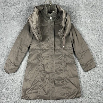 Chaqueta Abrigo Elie Tahari Puffer Para Mujer Pequeña Verde Oscuro Tejida Cuello Alto Cuello Babero Foto 1 de 4