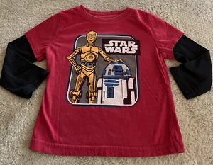 Star Wars Boys Red Black R2D2 C3PO Long Sleeve Shirt 4T - Picture 1 of 5