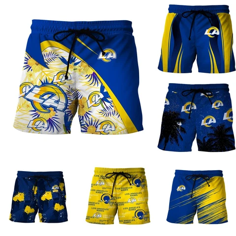 Los Angeles Rams Mens Drawstring Shorts Hawaiian Summer Beach Casual Swim Trunks Cover