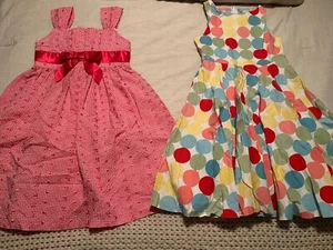 Bonnie Jean 2 Dresses Girls 7 Gingham Coral Pink Eyelet Bow Polka Dot Colorful - Picture 1 of 15