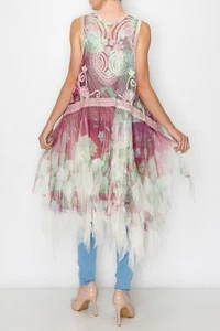 nwt ORIGAMI cardigan LACE KIMONO WESTERN vest SM-4XL BOHO crochet TULLE WINE - Picture 1 of 5