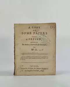 Henry Hammond / COPY OF SOME PAPERS PAST AT OXFORD BETWIXT THE AUTHOR 1647 - Foto 1 di 1