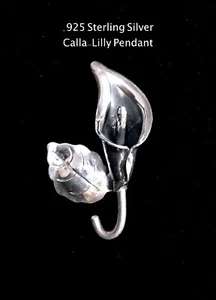 .925 Solid Sterling Silver CALLA LILY Pendant - 1.18'x1.89"  - 11.36g  - Picture 1 of 2