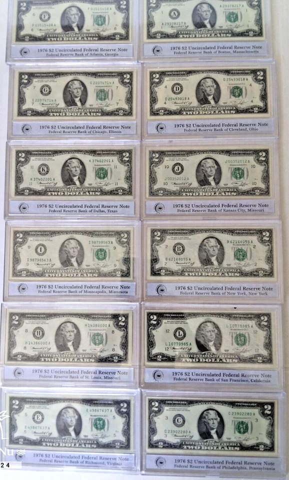 1976 $2.00 bill uncirculated Federal Reserve Notes Drawn on 11 USA Banks....~*~ - Image 1 of 1