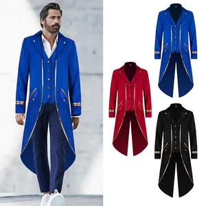Men's Gothic Jacket Steampunk Tailcoat Long Coat Halloween Medieval Costume - Picture 1 of 21