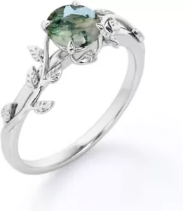Natural Moss Agate Ring 925 Sterling Silver Green Moss Promise Engagement Weddin - Picture 1 of 6