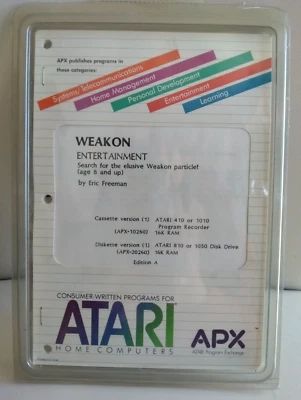 Weakon; Atari 400/800/XL/XE; Disk w/manual APX-20260; Plastic cover - Image 1 of 2