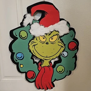 The Grinch Who Stole Christmas Felt Wreath Large Door Decor Dr Seuss Fuzzy Hat - Picture 1 of 8