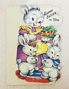 Gibson Vintage Easter Bunny Card Big Bowl of Carrots