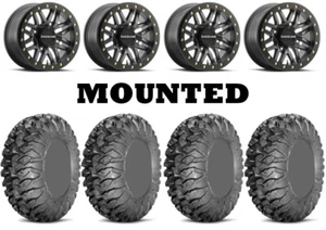 Kit 4 EFX MotoClaw Tires 27x10-14 on Raceline Ryno Beadlock Gray Wheels FXT - Picture 1 of 5