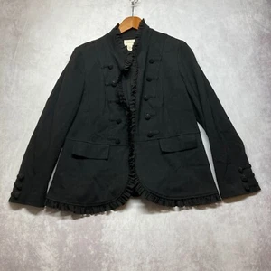 Chicos Ponte Knit Military Style Jacket Sz 2 Large Black Ruffle Corporate Goth - Picture 1 of 13
