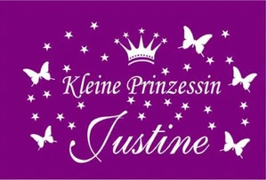 WANDTATTOO - Aufkleber  -  Kleine Prinzessin Justine m. Sternen,Schmetterl.,weiß - Bild 1 von 2