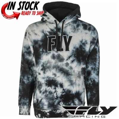 NEW FLY RACING Tie-Dye Pullover Hoodie Hooded Sweatshirt - Black/Grey - Image 1 of 2