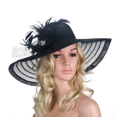 Womens Formal Kentucky Derby Hats Wide Brim Wedding Church Sun Floppy Cap A265 - Image 1 of 4