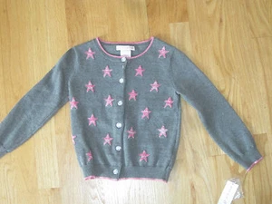 Girl GLITTER PINK STARS BLING BUTTONS GRAY CARDIGAN SWEATER NWT 4 - Picture 1 of 8