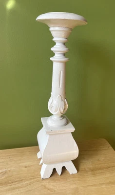 Farmhouse Rustic French Country Candle Holder Pillar White Wood Decorative 17” - Image 1 of 4
