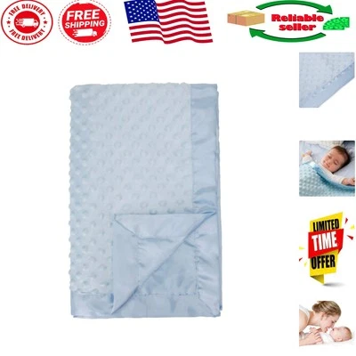 Luxurious Blue Minky Dot Blanket with Silky Satin Backing - Perfect for All Ages - Image 1 of 4