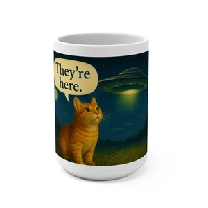 Alien Cat Mug - They're Here, Funny Gift for Cat Lovers, Unique Coffee [...] - Picture 1 of 5