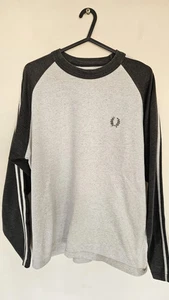 Felpa Fred Perry Sportswear vintage uomo grigia a righe anni 80 corona di alloro L - Foto 1 di 15