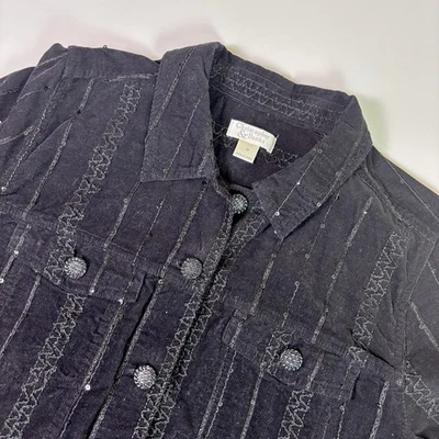 Chaqueta bordada vintage negra de pana con lentejuelas para mujer mediana Western CJ Banks Foto 1 de 4