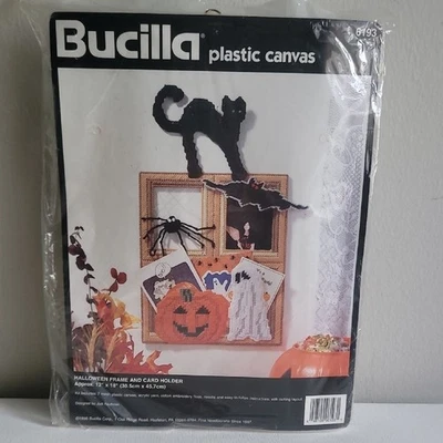 90s Vintange Bucilla Halloween Plastic Canvas Kit Frame & Card Holder - Image 1 of 4
