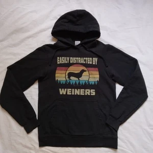 Easily Distracted By Weiners Black Graphic Sweatshirt Hoodie Dachshund Small - Picture 1 of 6