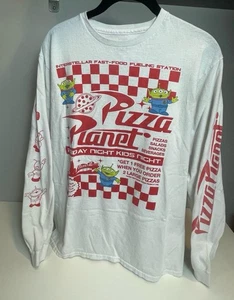 T-shirt maglietta uomo Toy Story Aliens Pizza Planet manica media lunga bianca - Foto 1 di 9