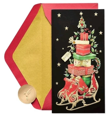 Papyrus Christmas Card Sleigh 🛷 With Stacked 3D Presents 🎁 - Image 1 of 4
