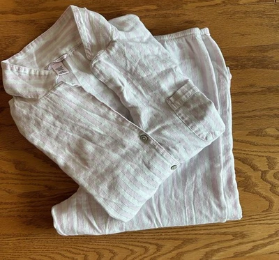 Victoria's Secret Women’s Pajama Set Sz L Cotton Blend Pink White Striped Silver - Image 1 of 4