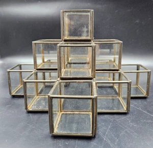 Art Deco Style Glass Cube Geometric Metal Copper Sculpture Candle Holder - Picture 1 of 15