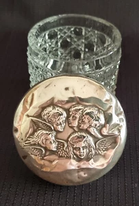 Antique HM St Silver Top Hobnail Glass Toiletry Jar Birmingham 1904 Cherub Choir - Picture 1 of 8