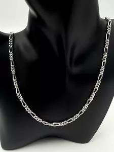 STERLING SILVER 925 MEXICO 24" FIGARO CHAIN NECKLACE 4 mm wide 26.g - Picture 1 of 9