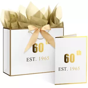 Birthday Large Gift Bag with Card and Tissue Paper White and Gold Wrapping Gi... - Picture 1 of 6