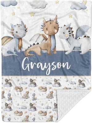 Mantas de bebé dragón personalizadas con respaldo punteado de doble capa para niños Foto 1 de 3