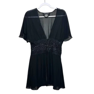 Cinema Etoile Seductive Wear Button Robe NWT Women's L Black Sheer Lace - Picture 1 of 6