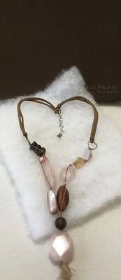 Collar Silpada Cuarzo Rosa Perlas Madera Cuentas 925 Plata Cuero Marrón N1424 Foto 1 de 4
