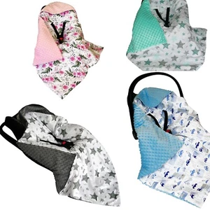 HOODED CAR SEAT BABY FILLED BLANKET Reversible COSYTOES all season CUDDLE PLUSH - Picture 1 of 47