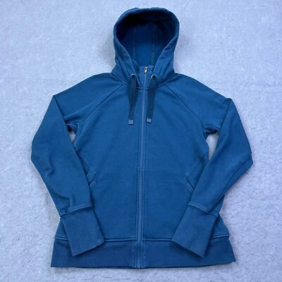 Athleta Triumph Hoodie Women's Medium Blue Fitted Full Zip Funnel Thumbholes - Image 1 of 4