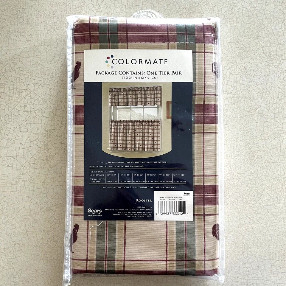 COLORMATE~VTG Par de Cortinas 'Gallo' Estilo Café/Granja Sears 56x36" Nuevo Foto 1 de 4