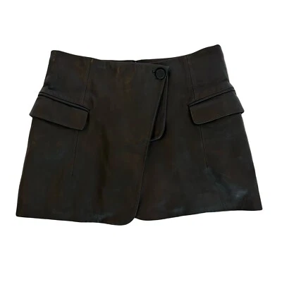 Alexander Wang Women's Black Leather Lambskin Wrap Mini Skirt Size 4 - Image 1 of 4