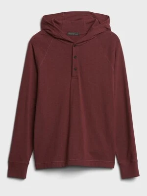 全新 Banana Republic 男式舒适亨利连帽衫拉丝棉衬衫上衣棕色 S 全新带标签 — 第 1/3 张图片