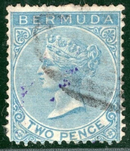 BERMUDA QV Stamp SG.3 2d Dull Blue (Watermark Crown CC) Used Cat £45 BLUE68 - Picture 1 of 6