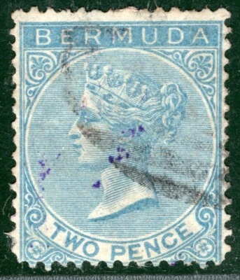 BERMUDA QV Stamp SG.3 2d Dull Blue (Watermark Crown CC) Used Cat £45 BLUE68 - Image 1 of 4
