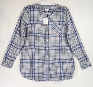 J Jill Shirt Womens XS Blue Plaid Double Cloth Gauze Cottage Core Tunic Blouse - Picture 1 of 13